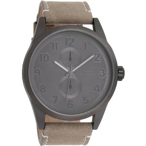 OOZOO Timepieces - Zwarte horloge met donker grijze leren band - C8223