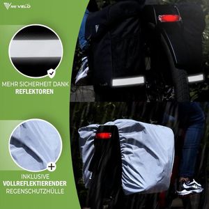 Fietstas van gerecycled materiaal - dubbele tas voor bagagedrager 36 liter - regenbescherming - MIK & Racktime adapter - fietstas dubbel