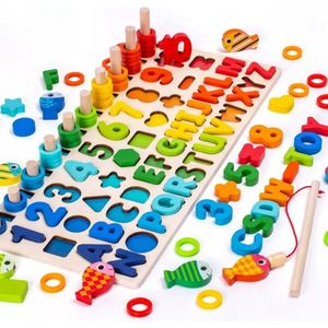 Visjes Vangen Spel met Letter Puzzel en Telraam - Houten Educatief speelgoed - Vissen vangen Hout - Leren Tellen