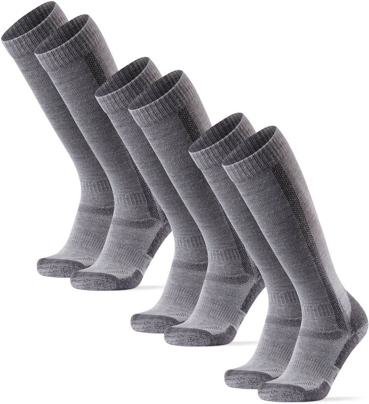 DANISH ENDURANCE Wandelsokken met Merino Wol - Kniehoogte - voor Dames & Heren - 3 Paar - Lichtgrijs - Maat 35-38