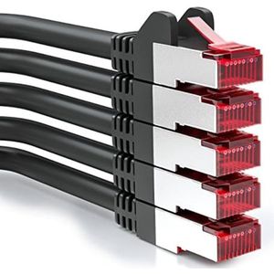 5x 1m CAT6 Patchkabel S/FTP PIMF-Afscherming CAT-6 RJ45 Netwerkkabel Ethernetkabel LAN DSL Switch Router Modem Access Point Patchvelden - Zwart