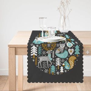 Velvet textiel tafelloper 45x220 - Kerstdieren - Christmas animals - Kerst Decor - Tafelkleed - Runner