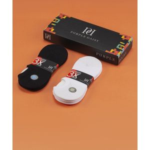 Purple-Daisy Invisible Sneakersokken | Multipack Unisex | 6 Paar (pd2001) -SALE- Maat 35-39 - ZWART / WIT