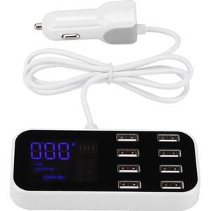 Portable Car Charger with LED Display - 8 Port Hub, 3 Modes Power Adapter .