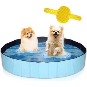 Lendo Online- Hondenzwembad Ø160x30cm - Bad voor honden - Hondenbad - Dierenzwembad - Opzetzwembad - inklapbaar - PVC - Blauw- Inclusief Hondenborstel Kam