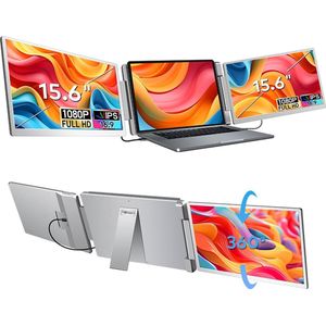 Virello® Draagbare Flip Monitor 15,6"" Full HD - USB-C & HDMI - Inclusief Beschermhoes - Voor Laptop, MacBook, PS5, Nintendo Switch - Grijs - 2 jaar garantie