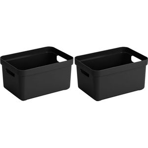8x stuks zwarte opbergboxen/opbergdozen/opbergmanden kunststof - 5 liter - opbergen manden/dozen/bakken - opbergers