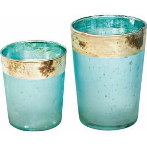 LOBERON Windlicht set van 2 Ewena turquoise/goud