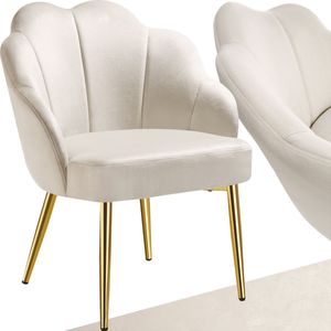 tectake® Cocktailstoel - Crème/Goud - Fluwelen Bekleding - Zachte Vulling