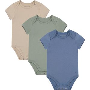 Bamboo Basics Mikky - Bamboe Baby Meegroei Romper (Multipack 3 stuks) - Korte Mouwen - Zijdezacht - Ademend - Beige, Groen & Blauw - 74