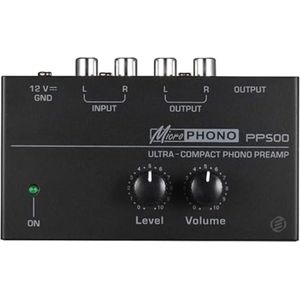 Equivera phono voorversterker - Preamplifier PP500 Interface Phonograph Draagbare Phono Preamplifier voor Thuis Audio Stereo, Metalen Elektronische Volumeregeling, Turntable met Niveauregeling, Ultra-Compact (EU)