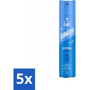 5 x Taft - Extra Strong 3 - Junior Haarspray - Stevige kindvriendelijke fixatie - 250 ml - Kindvriendelijk Haarspray - Extra Sterke Fixatie - 48u Hold - Haarspray Voor Kinderen - Micro-verstuiving
