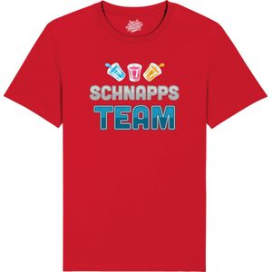 Schnapps Team - Grappige Apres Ski Wintersport Kleding - Mannen / Vrouwen / Unisex - Foute Ski en Snowboard Vakantie Outfit Cadeau - Unisex T-Shirt - Rood - Maat XL