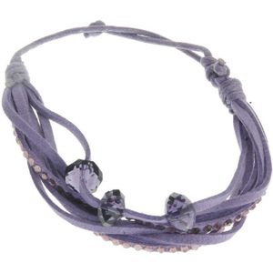 Behave Armband paars imitatieleer met kralen verstelbaar