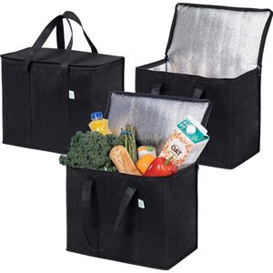 29 liter boodschappentas, herbruikbare opvouwbare koeltas, grote picknickmand, stevige geïsoleerde tas, staande thermische tas, zwart