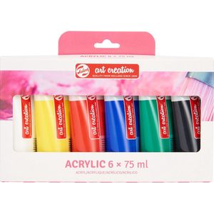 Acrylic set 6 kleuren 75 ml tubes acrylverf