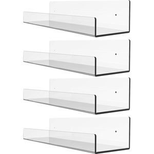 Acryl Drijvende Plank 38cm 4 Pack Clear Onzichtbare Boekenplank Wandmontage Plank voor Make-up Organizer Spice Opslag Boeken Kleine Speelgoed Opslag acrylic shelves