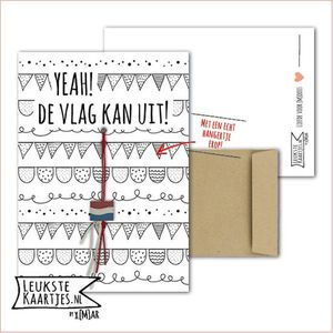 Kaartkadootje -> Vlaggetje - No:09 (Yeah! De vlag kan uit! - Gelukspoppetje houten Nederlandse vlag - Geslaagd-school-certificaat-rijbewijs-eindelijk gelukt-etc - Vlaggen bogen, rood wit blauw, gekleurd) - LeuksteKaartjes.nl by xMar
