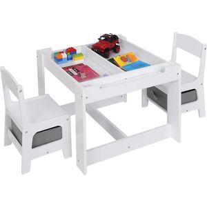 Néos® Speeltafel - Kindertafel met Stoeltjes en Opslag - Hout - Wit - 63x63x51cm