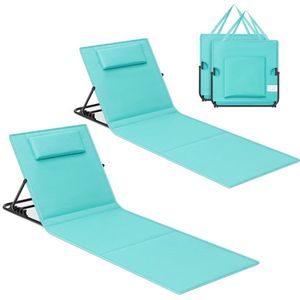 Strandstoel set van 2 - campingstoel - ligstoel - strandligstoel - opvouwbaar - verstelbare rugleuning - gemakkelijk draagbaar met handvat - voor kamperen - tuin - 158 x 55 cm, zeeblauw