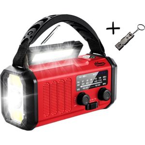 Noodradio - Solar Opwindbaar 10.000mAh - MODEL 2024 - Solar powerbank Zonneenergie - Survival Noodpakket - Zaklamp Oplaadbaar - Noodpakket – Noodrantsoen - Incl. Noodfluitje - Rood - Oorlog