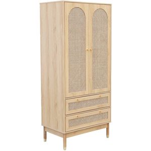 sweeek - Kledingkast judith 2 deuren 2 lades rotan, handgrepen en poten met een gouden afwerking, 80 x 50 x 180 cm