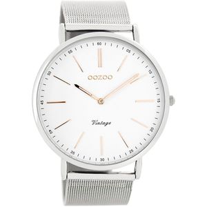 OOZOO Timepieces - Zilverkleurige horloge met zilverkleurige metalen mesh armband - C7381
