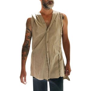 Oversized Design Shirt met capuchon - Open schouders - Cape - Blouse - Knopen - T-shirt voor Heren