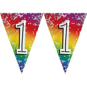 2x stuks vlaggenlijn 1 jaar versiering vlaggetjes slinger 6 meter - Glitter folie - Binnen/buiten gebruik