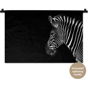 Wandkleed Dieren op een zwarte achtergrond - Zebra op zwarte achtergrond Wandkleed katoen 60x40 cm - Wandtapijt met foto