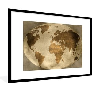 Fotolijst incl. Poster - Wereldkaart - Wereldbol - Vintage - 120x80 cm - Posterlijst