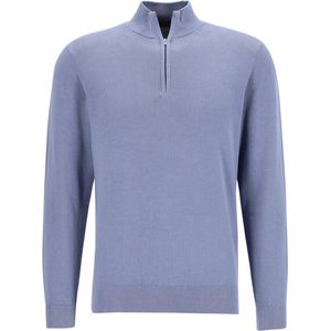Michaelis - Heren Trui - Blauw - Slim Fit - Katoenmengsel met Korte Rits