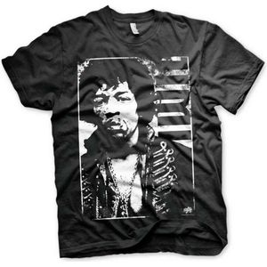 Jimi Hendrix Unisex Tshirt -L- Distressed Zwart