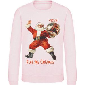 Kerstsweater Disco Santa – Met Eigen Naam – Roze maat 104 – Livingstickers