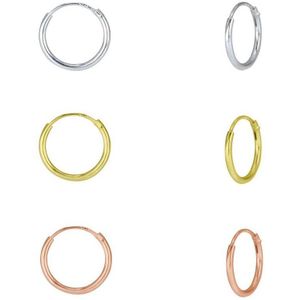 Joy|S - Zilveren 12 mm oorringen set - 3 paar - zilver - goud plated - rose plated - tricolor