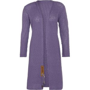 Knit Factory Luna Lang Gebreid Vest Violet - Gebreide dames cardigan - Lang vest tot over de knie - Paars damesvest gemaakt uit 30% wol en 70% acryl - 40/42