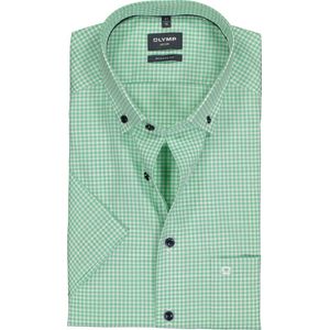 OLYMP modern fit overhemd - korte mouw - popeline - groen met wit geruit - Strijkvrij - Boordmaat: 41