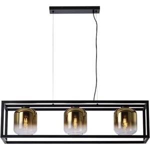 Moderne glazen hanglamp Dentro | goud / zwart / transparant | drie lichtpunten | glas / metaal | Ø 18 cm | 28 x 28 cm | lengte 110 cm | eettafellamp | modern design