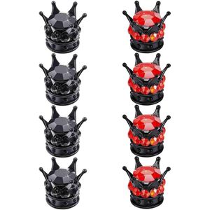 Brenzoos - Set van 8 universele kroonvormige ventieldoppen voor auto's, vrachtwagens, fietsen en motorfietsen - Zwart Rood