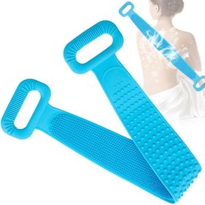 90cm Doucheborstel Siliconen Lichaamsborstel Cellulitismassager Rugscrubber Doucheriem Badborstel Lichaamsscrubber Dubbelzijdige Exfoliërende Borstel voor Mannen en Vrouwen (Blauw 90)