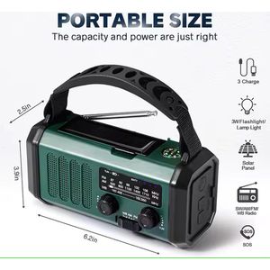 Noodradio - Powerbank - zaklamp - compas - solar - oplaadbaar - 10000mAh - Groen