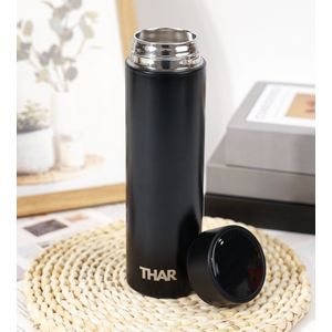 THAR Slimme Thermosfles - Zwart - 0,5 Liter - LCD temperatuur Display - Dubbelwandige Thermosfles - Thermosbeker - Koffiebeker - Isoleerfles - Drinkflessen - Travel Mug - RVS