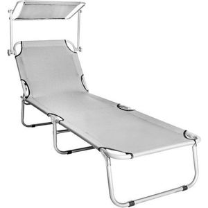 Zonnestoel - Ligbed - Met Luifel - 1,90 x 58 x 95 cm - Realax bed - Grijs
