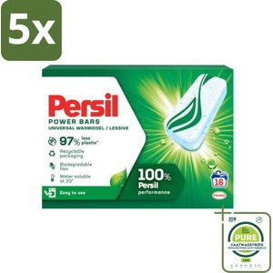 5 x Persil Power Bars - Wasmiddeltabletten - Gekleurde Was - 16 Wasbeurten - Grootverpakking - Wasmiddel Tabletten - Gekleurde Was - Duurzaam Wasmiddel - Biologisch Afbreekbare Verpakking - Wasmiddel Bars