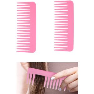 Grove Haarkam - Kam Met Extra Brede Tanden - Brede Kam - Kapperskam - Anti-statische Kam - Haarkam met extra brede tanden - Grove kam voor hoofdhaar - Mannen en Kinderen - 15.4 cm x 5.9 cm - roze - 2 stuks