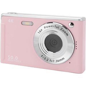 Digitale camera voor fotografie, 4K 50 MP vlogcamera, autofocus 16x digitale zoom, point-and-shoot digitale camera, voor tieners, volwassenen en beginners (Rosy)