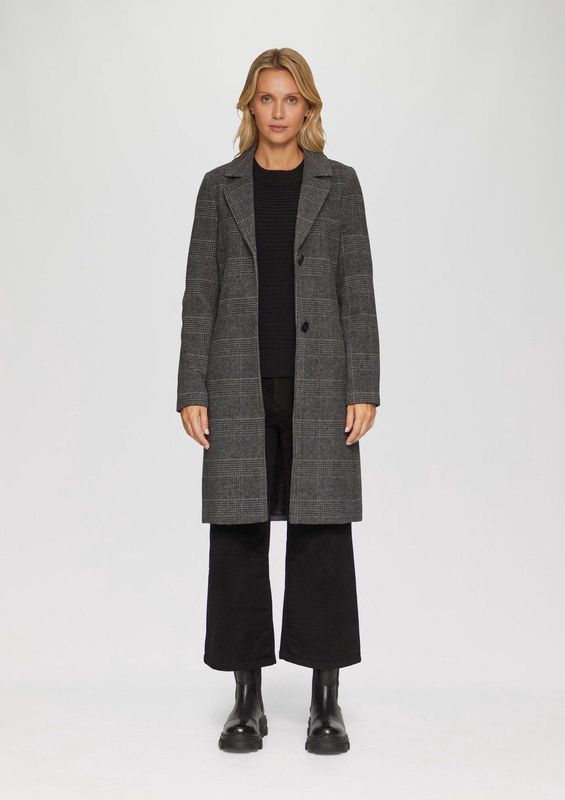 s.Oliver - Lange Jas - Tussenjas - Ruitmotief - Regular Fit, Knoopsluiting, Licht Verwarmend