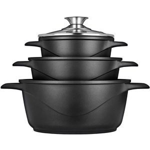 Smile Pannenset Inductie met antiaanbaklaag - Kookpannen voor alle warmtebronnen - Set van 3 pannen inclusief deksels