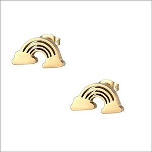 Aramat jewels ® - Zweerknopjes oorbellen regenboog goudkleurig chirurgisch staal 10mm