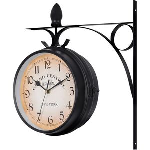 Dubbelzijdige vintage stationsklok - retro stijl - 1 stuk - zwart - ijzer - 29 cm